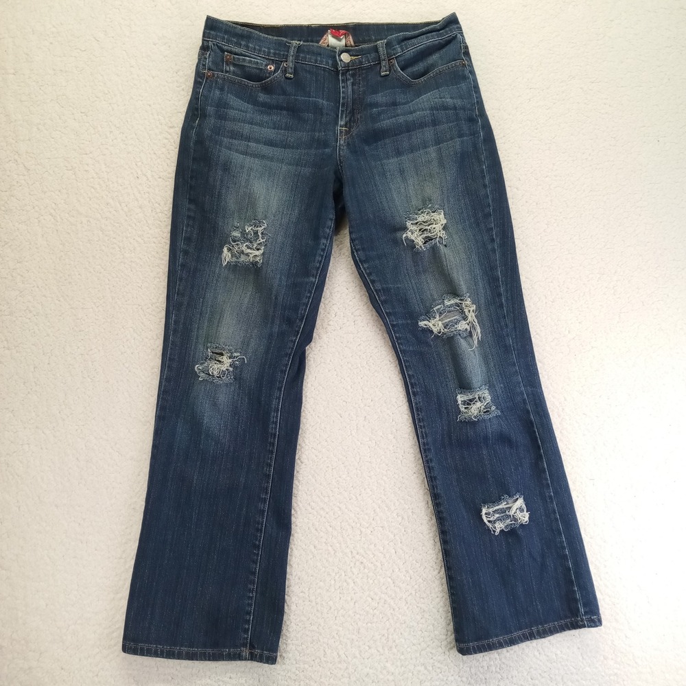 Lucky Brand Easy Rider Straight Leg Distressed Jeans Women 10/30 Medium Wash Blu